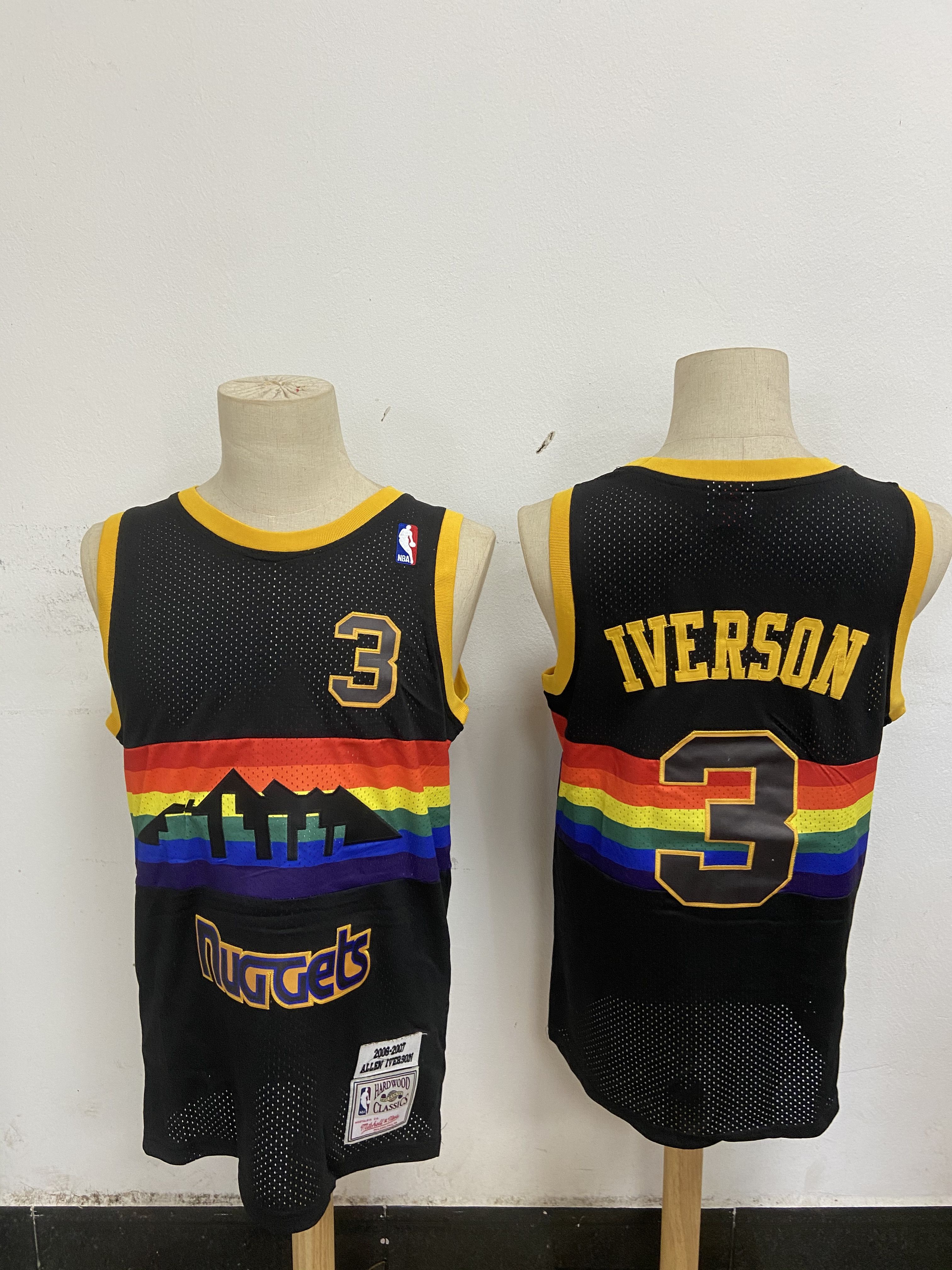 Men Denver Nuggets 3 Iverson Black mesh Throwback NBA Jerseys